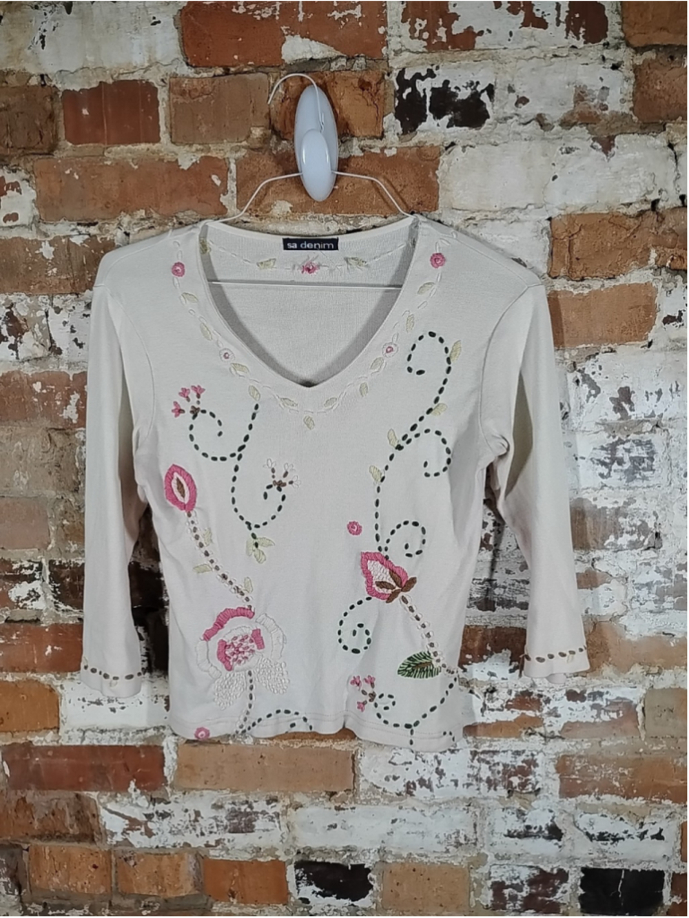 sa denim Top Women's Embroidered T Shirt Pink Gradient